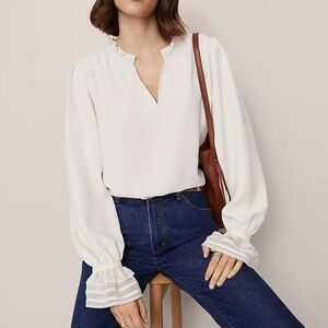 Ann Taylor Ruffle Neck Blouse